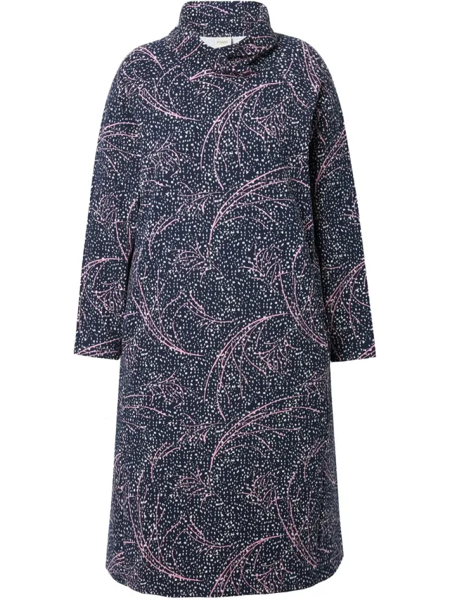 Ulla Popken Dames - Midi-jurk van sweatstof sjaalkraag lange mouwen - Marine - Maat 50+