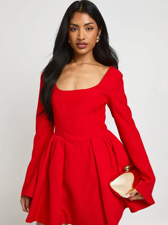 boohoo Dames Gestructureerde Corset Skaterjurk Rood