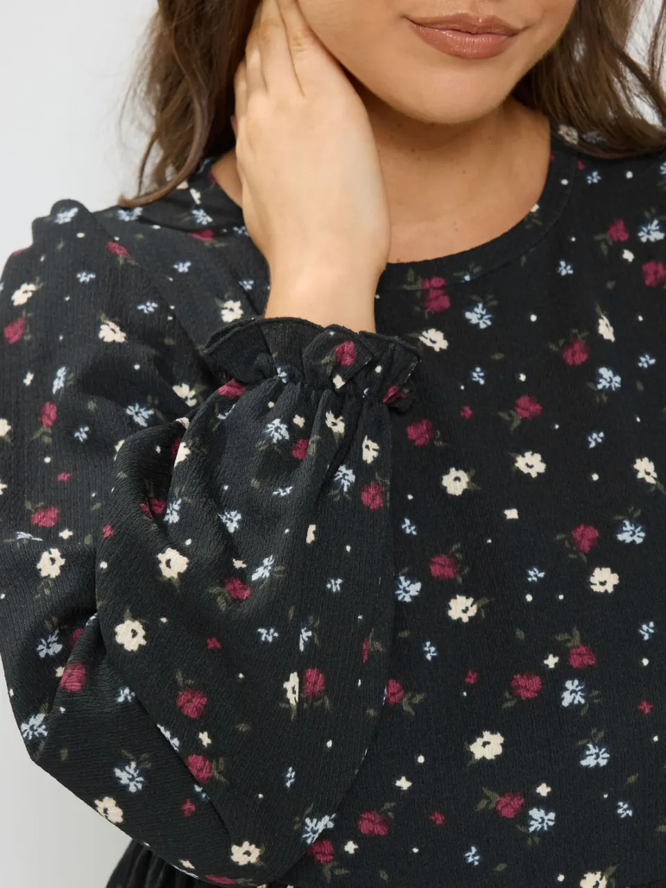 Yours Zwarte Jurk Met Stippen, Bloemen En Textuur, foto 4