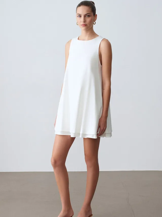 Dilvin Katoenen Poplin Mouwloze Mini Shift Jurk Wit