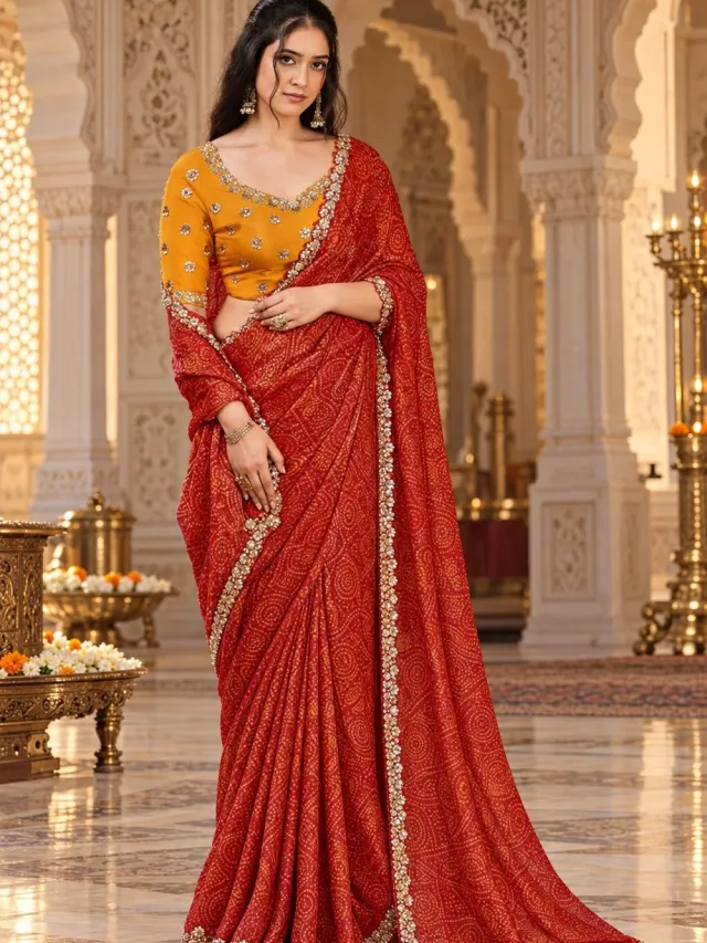 Simhera Threads Rust Red Designer Saree with Embellished Blouse