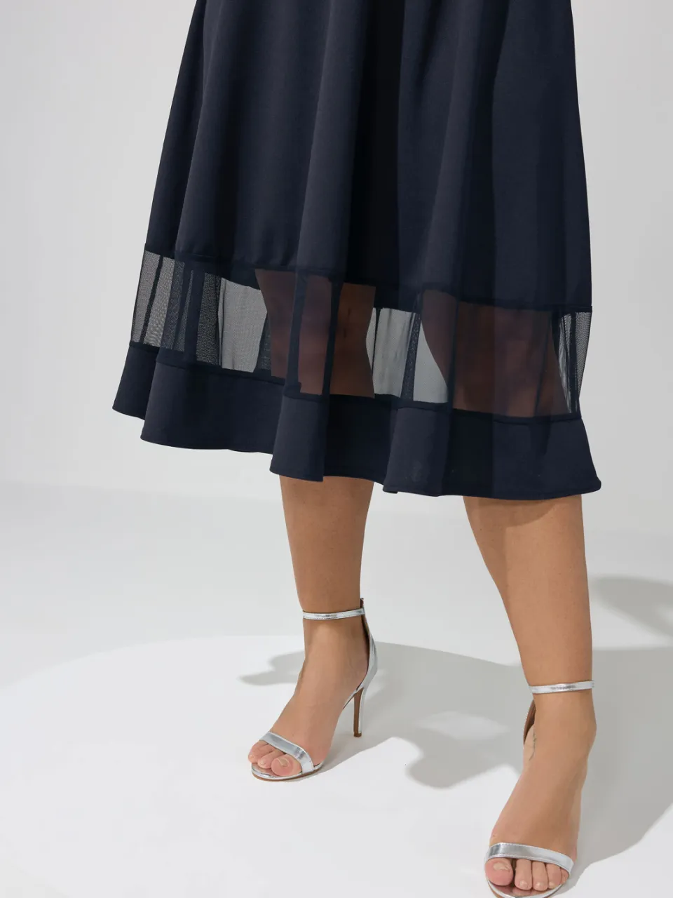 Yours London Marineblauwe Jurk Met Mesh Inzet, foto 4