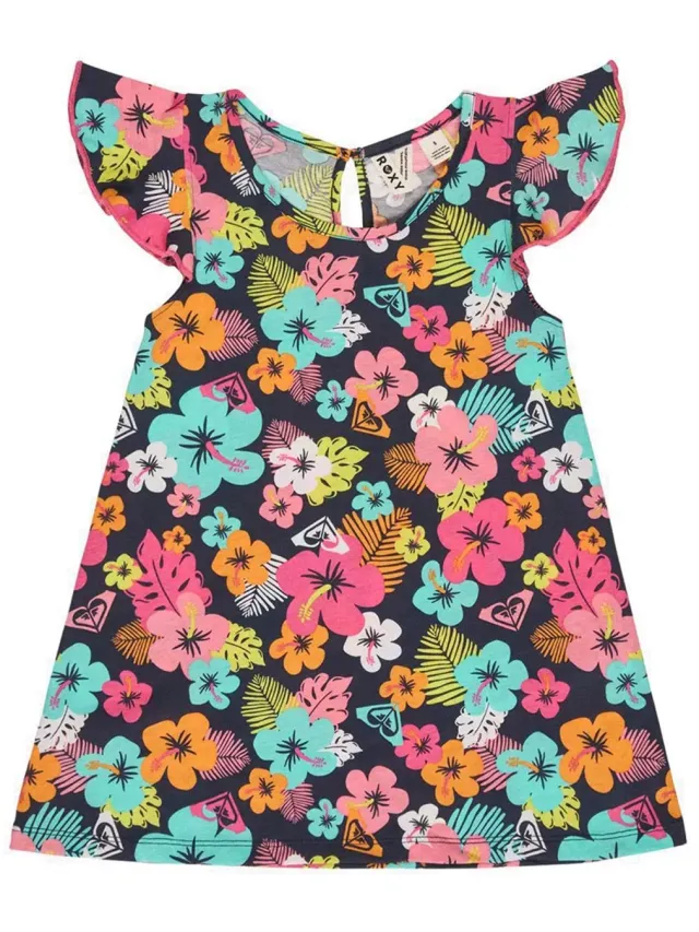 Roxy Morning Flower Korte Mouw Jurk Blauw 7 Years Meisje Mood Indigo Morning Flowers Tw