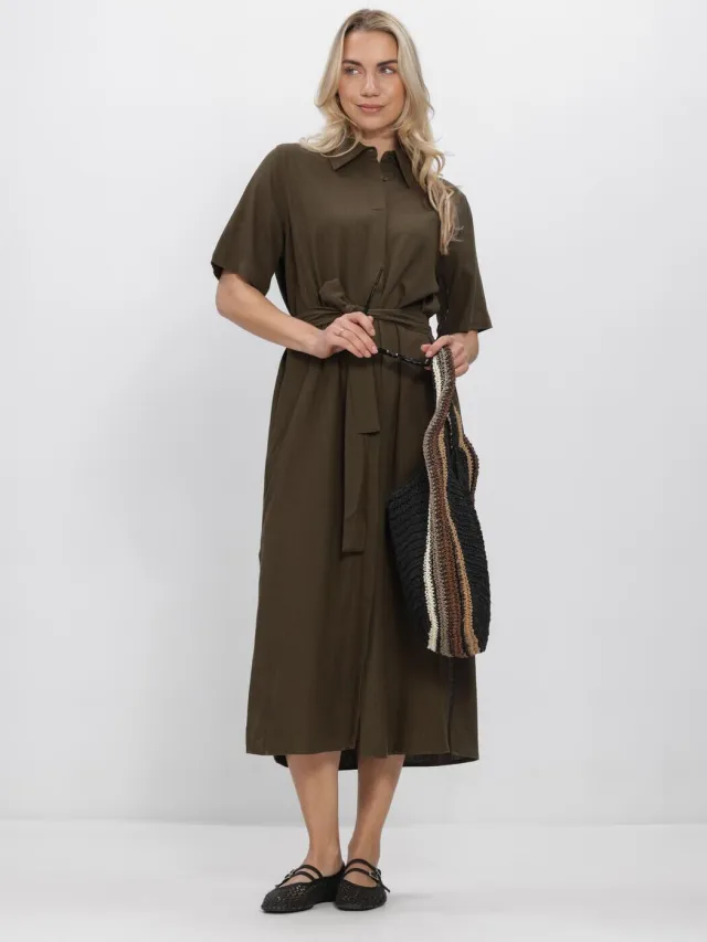 My Essential Wardrobe Dames Jurken Mwdias Ss Boxy Shirtdress - Donkergroen