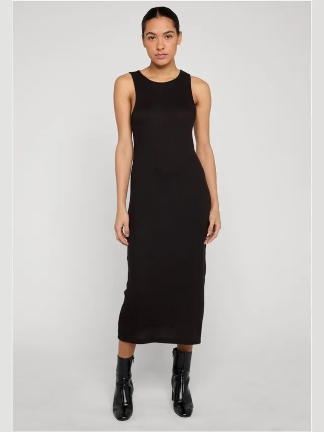 Urban Classics Ladies Long Racerback Rib Dress Dames Maxi-jurk - zwart