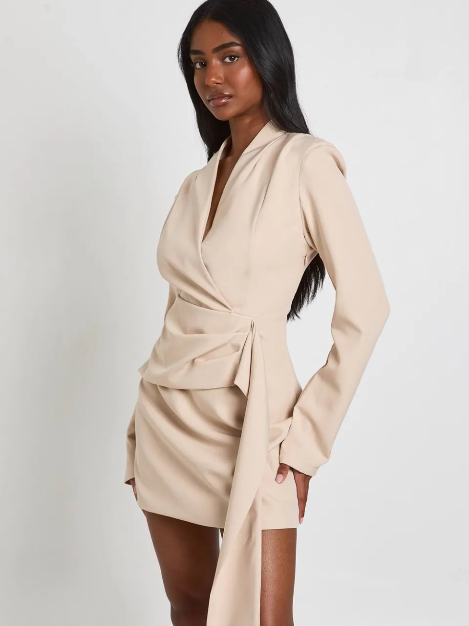 boohoo Dames Kraagloze Blazerjurk Met Drapeerdetail steen, foto 3