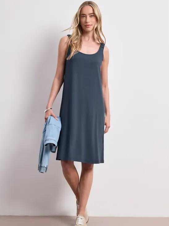 Street One Knielange jurk met gerimpelde bandjes Blauw
