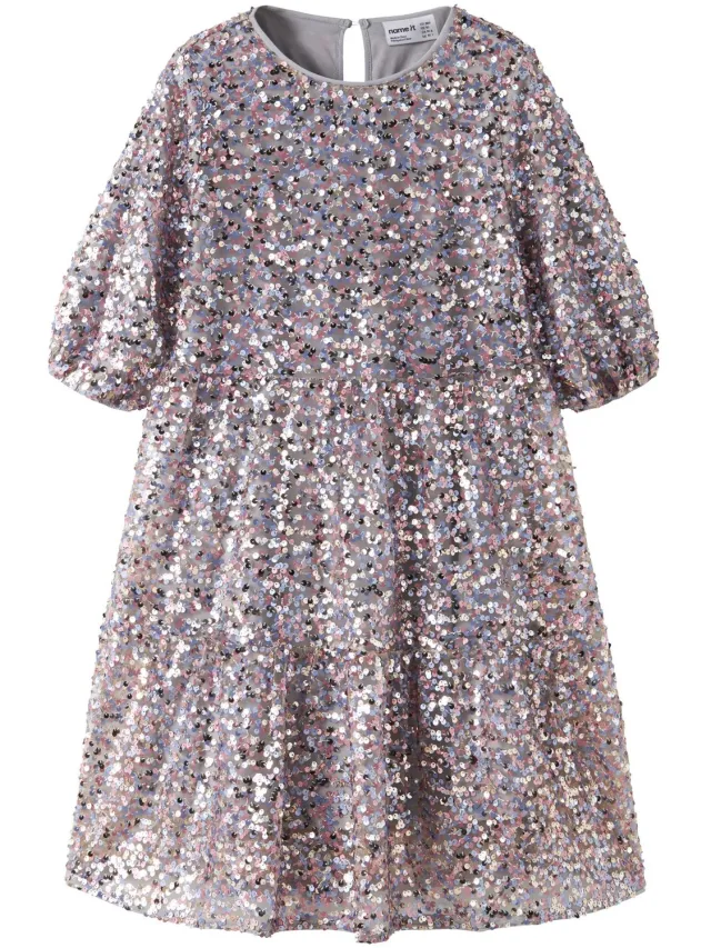 NAME IT Jurk Paillet Silver1