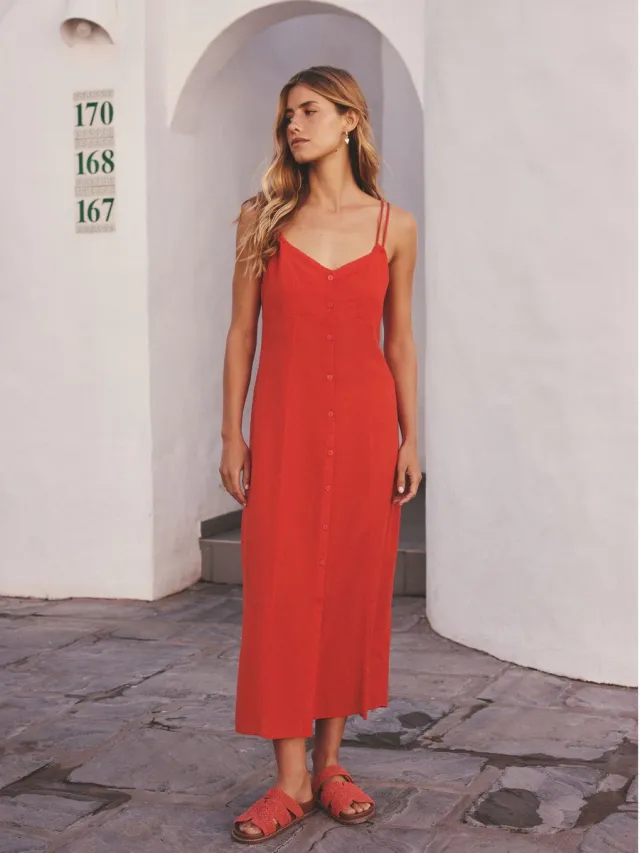 Next Dames - Halflange jurk met knoopsluiting - Rood Red