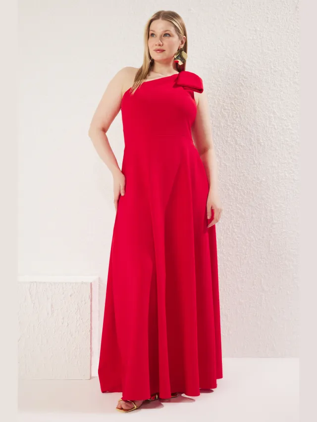 Trendyol Curve Dames Rood Effen Maxi Mouwloos Stijlvol/Avond A-lijn Grote maten Jurk
