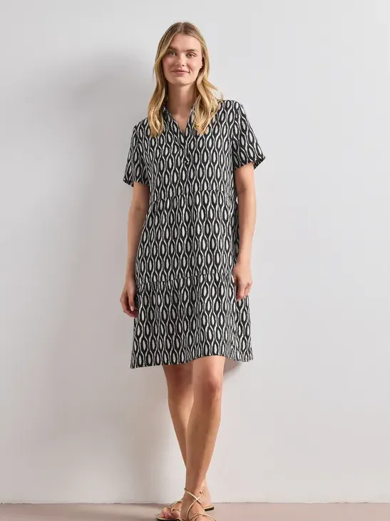 Street One Knielange jurk met korte mouwen en print Beige