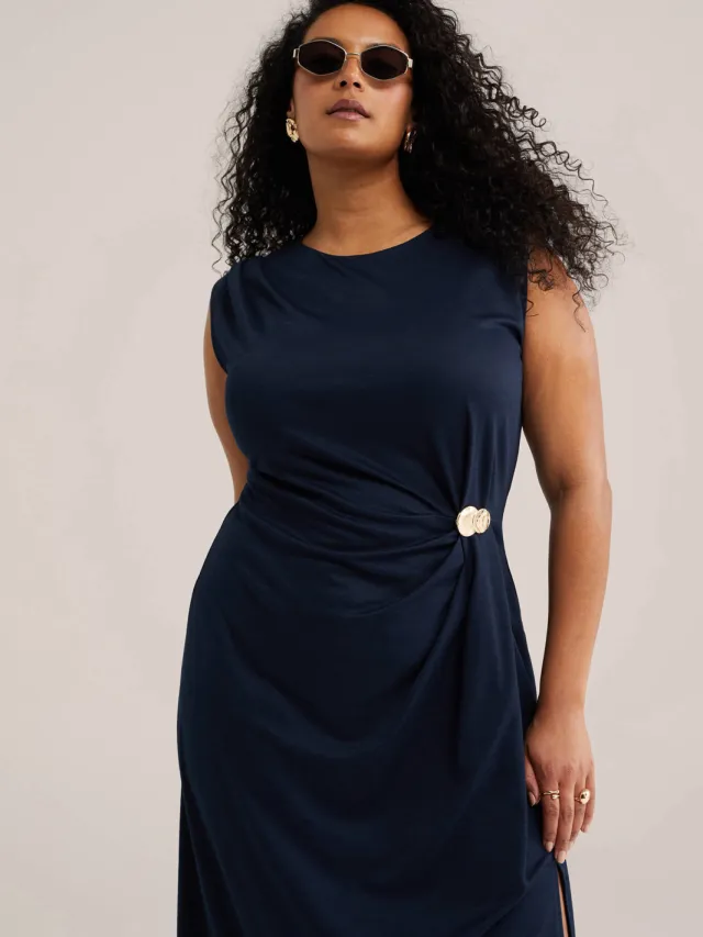 WE Fashion Curve midi jurk Plus Size - donkerblauw, foto 2