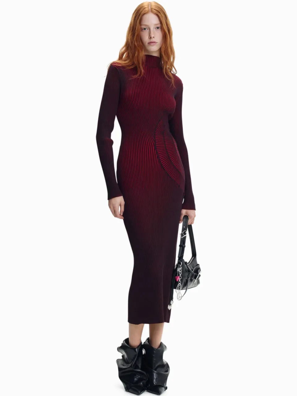 Desigual midi jurk met dessin rood/zwart, foto 4