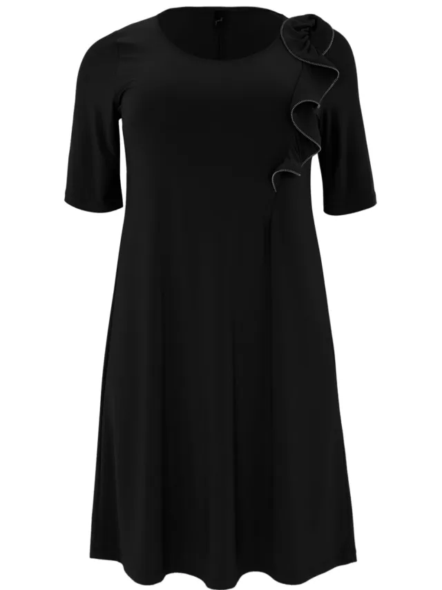 Yoek midi jurk zwart A-line zipflower