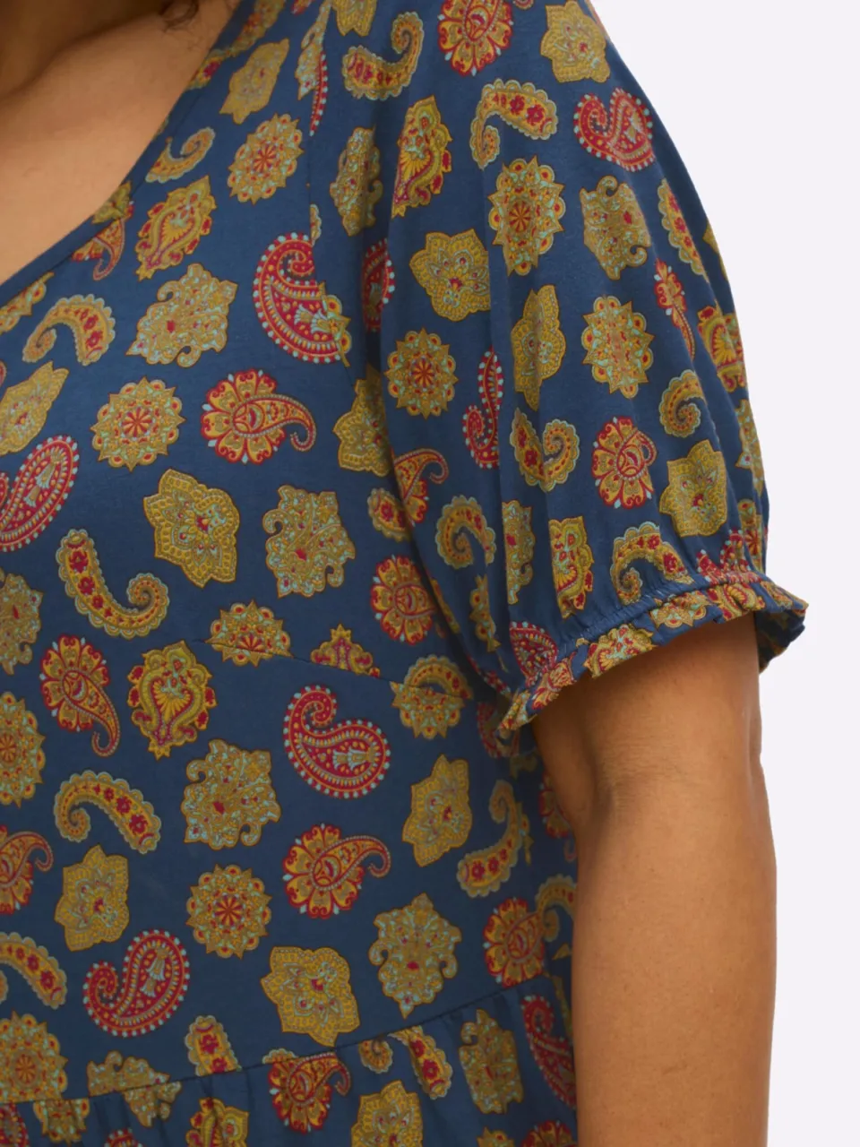 Jersey jurk diepblauw/oceaan bedrukt
