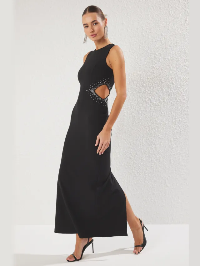Trendyol TRENDYOLMİLLA Dames Zwart Effen Maxi Mouwloos Diploma-uitreiking / Gala A-lijn Avond & Gala Jurk, foto 2