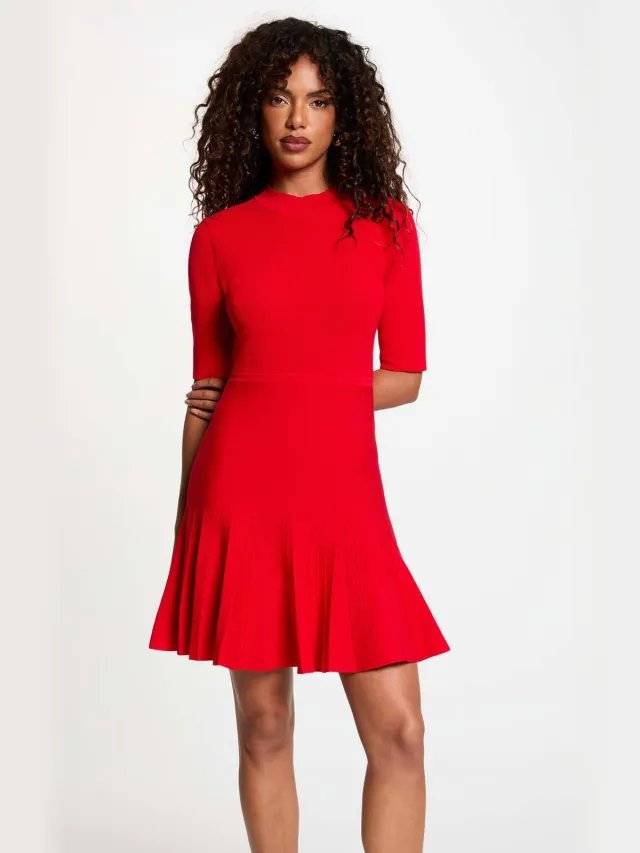 Morgan gebreide mini jurk met plooien - rood