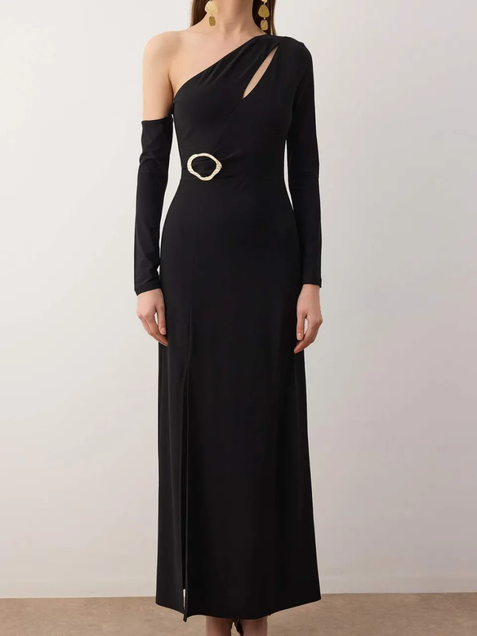 Trendyol TRENDYOLMİLLA Dames Zwart Effen Maxi Lang Diploma-uitreiking / Gala A-lijn Avond & Gala Jurk, foto 2