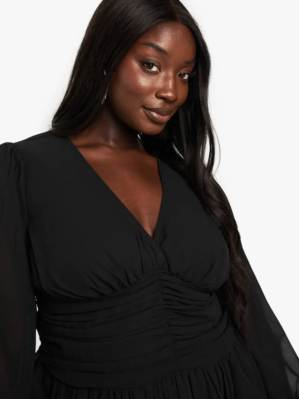 boohoo Dames Plus Chiffon Ruffle Skater Jurk zwart, foto 4