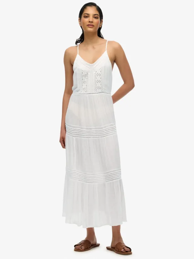 Superdry Ibiza maxi-jurk met spaghettibandjes - Dames - Jurken off white