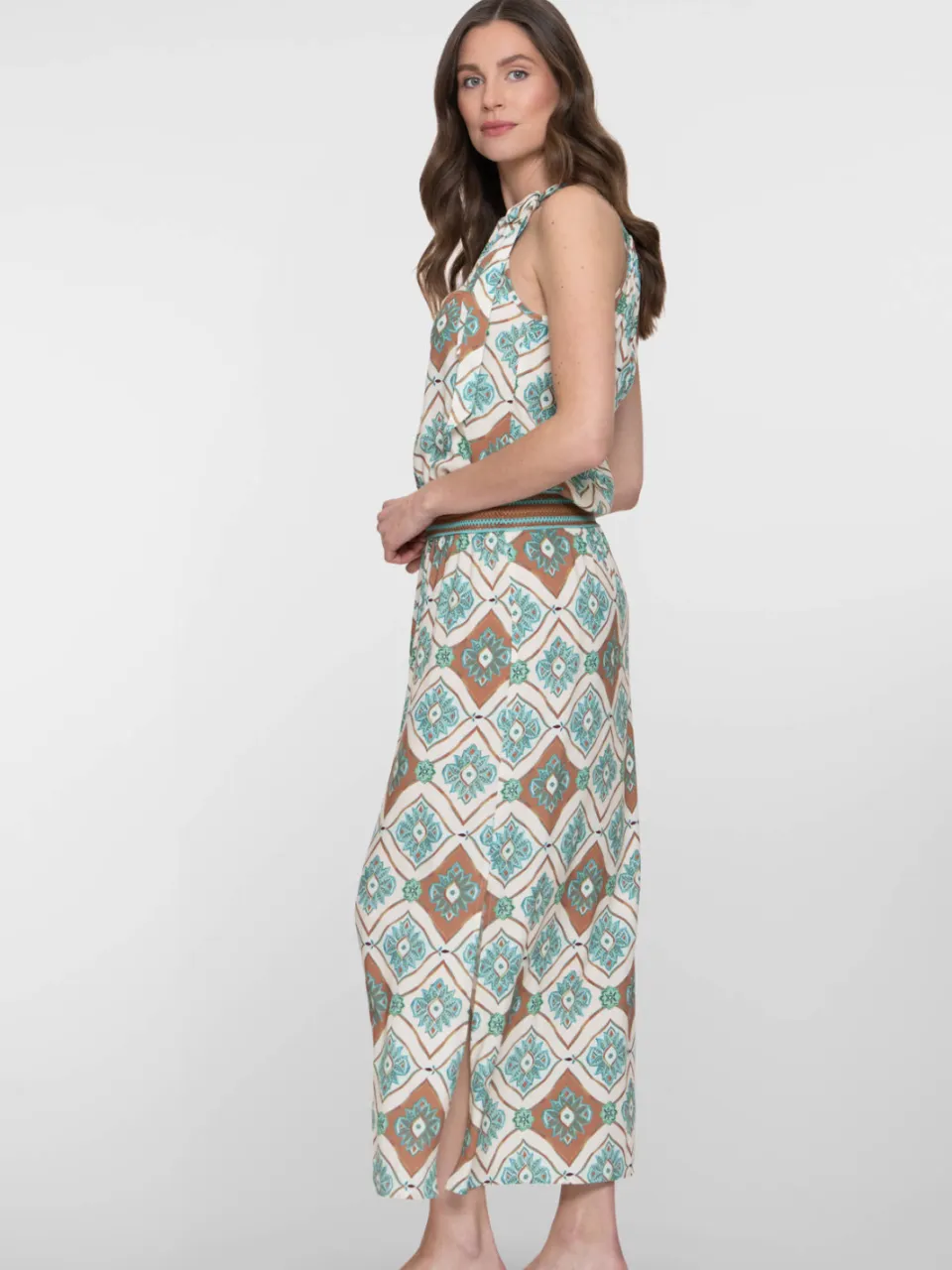 Geisha halterjurk met print en split - lichtblauw, foto 3