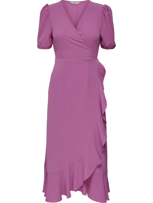 Only ONLMETTE SS WRAP MIDI DRESS WVN Dames Jurk Super Pink