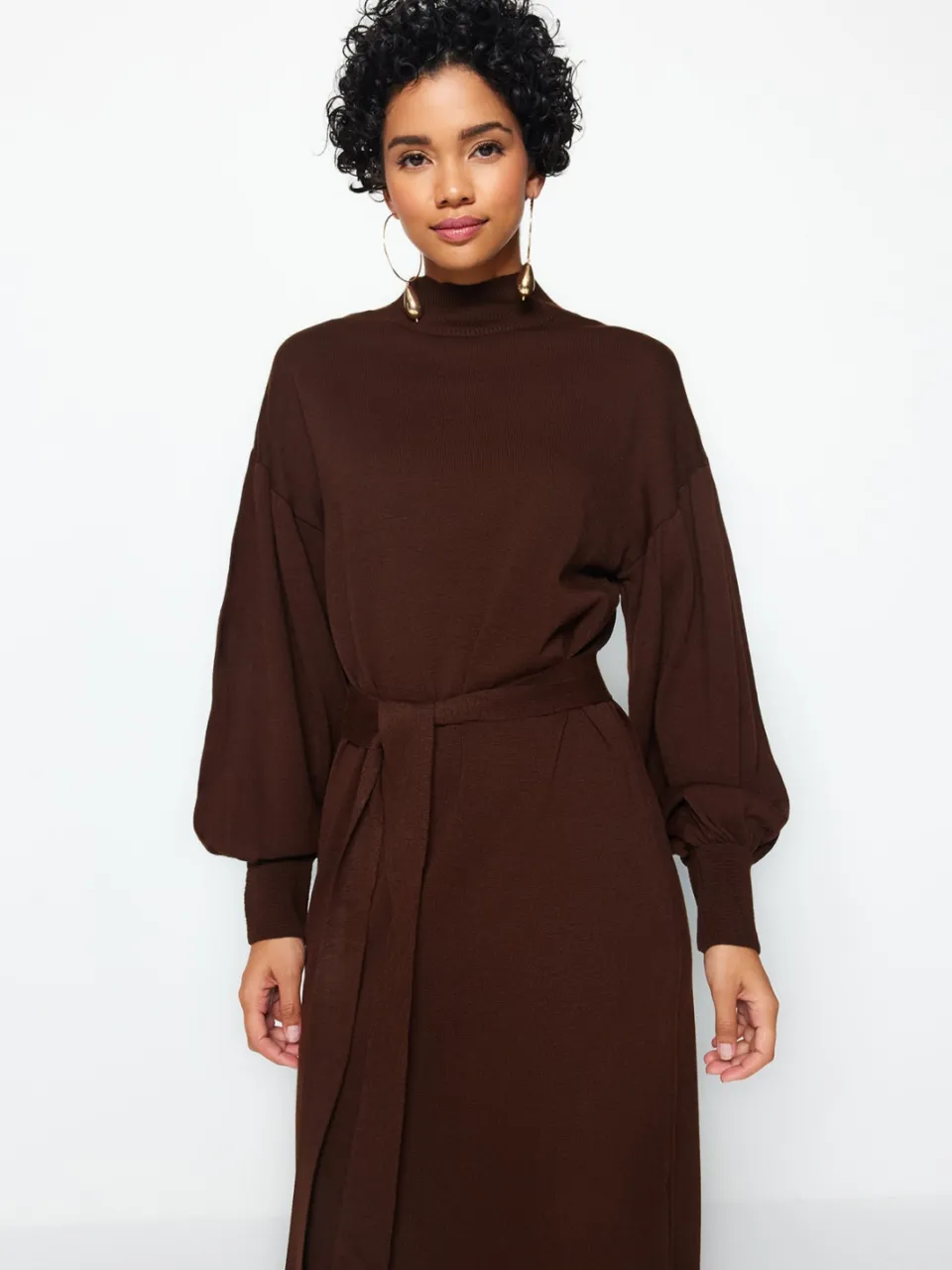 Trendyol Modest Dames Bruin Effen Maxi Lang Casual Recht Modest Jurken, foto 2