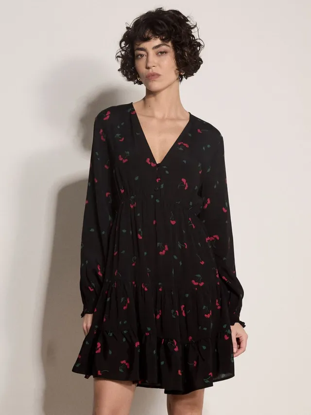 Apricot Mini-jurk van crêpe met kersenprint Zwart