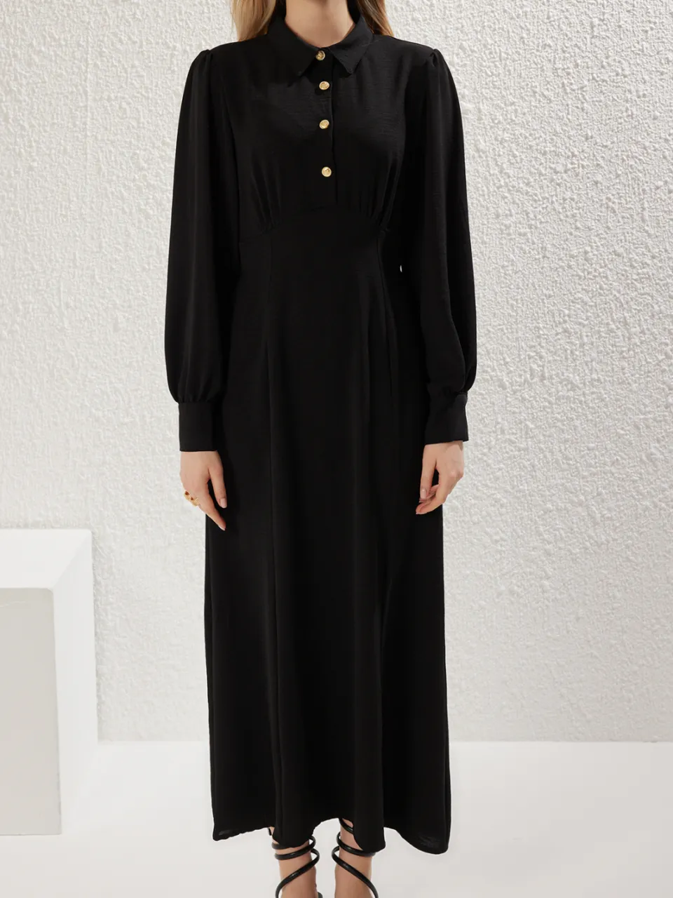 Trendyol Modest Dames Zwart Effen Maxi Lang Casual Skater Modest Jurken, foto 2