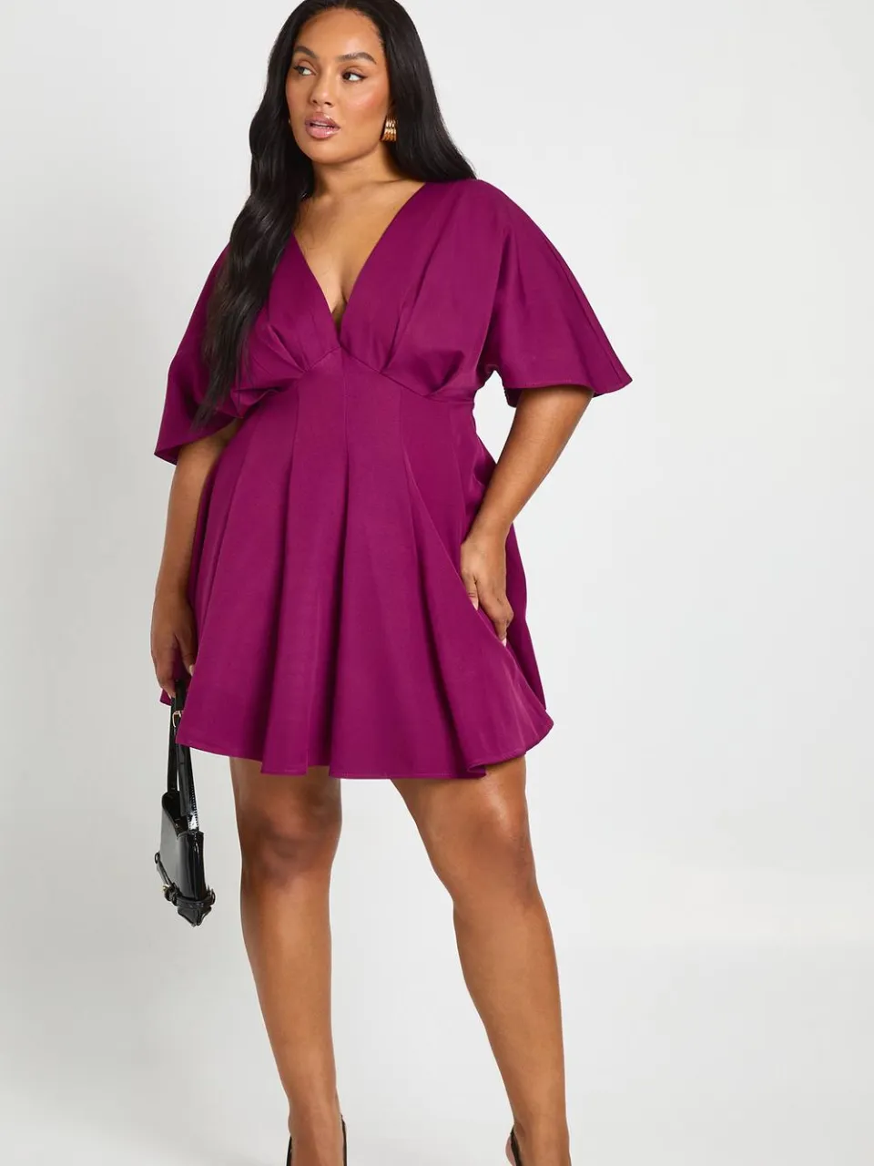 boohoo Dames Plus Geplooide Rok Skaterjurk pruim, foto 2