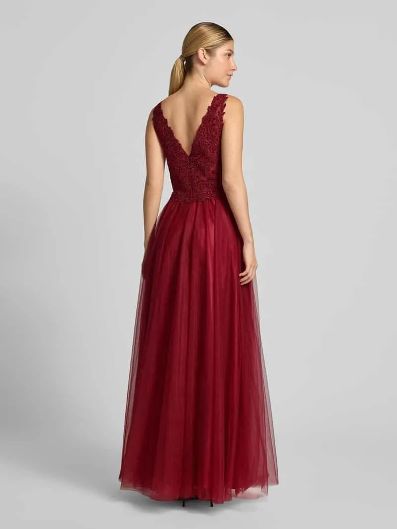 Mascara Avondjurk met kant en met strass-steentjes bordeaux, foto 2