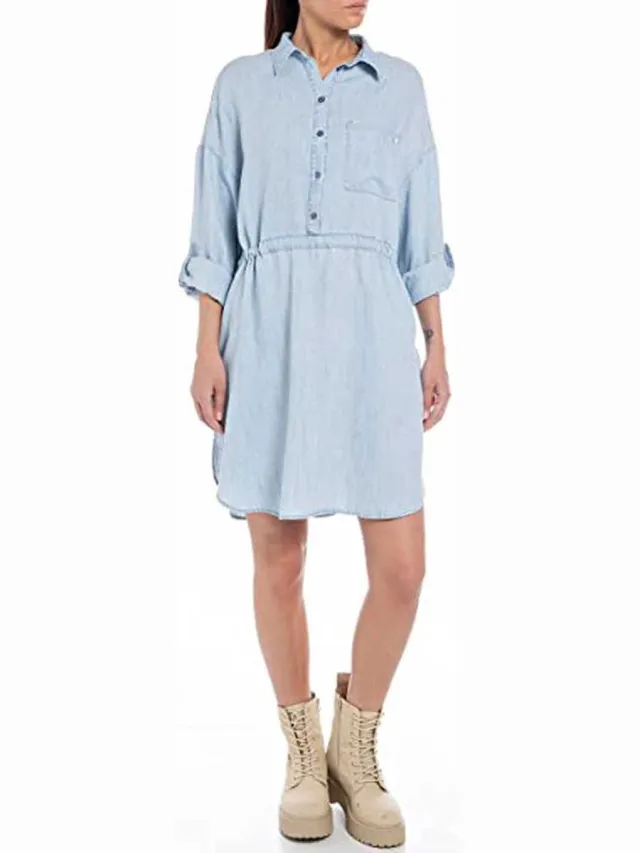 Replay W9007a.000.42847a Korte Jurk Met Lange Mouwen Blauw S Vrouw Light Blue
