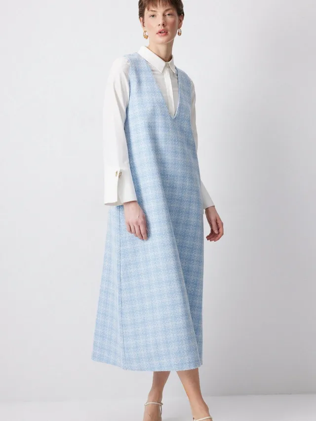 TOUCHÉ PRIVÉ Mouwloze tweed jurk - Blauw - Dames