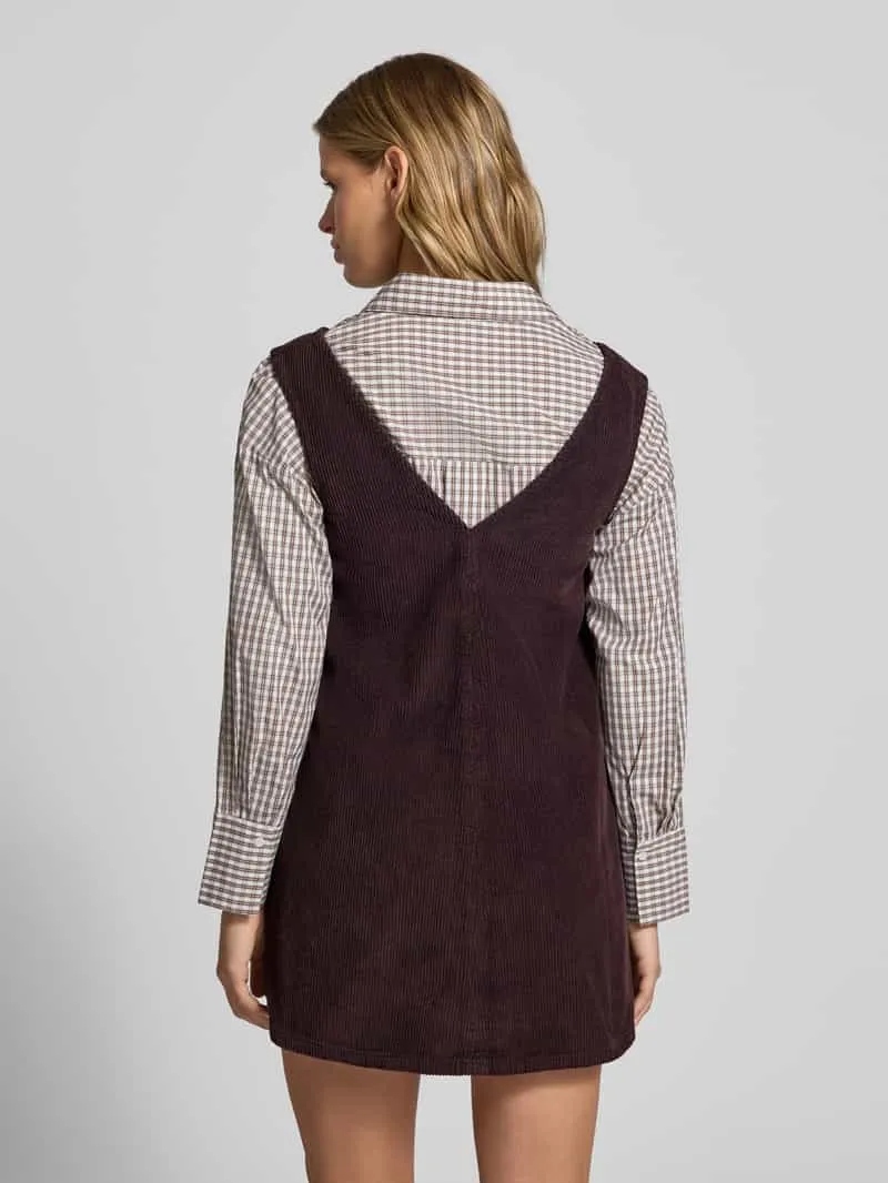 Topshop Minijurk van ribfluweel met V-hals model 'ERIKA' chocoladebruin, foto 3
