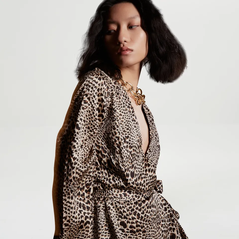 S&J Weekends Cross-Heart Effect Dress met dierenprints bruin, foto 2