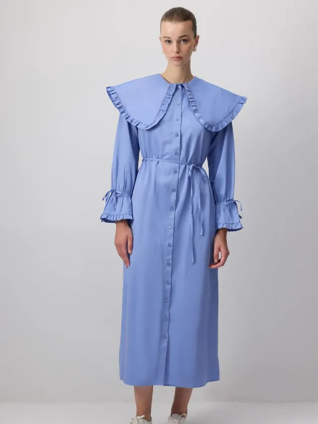 TOUCHÉ PRIVÉ Blousejurk met ruches en brede kraag - Blauw - Dames