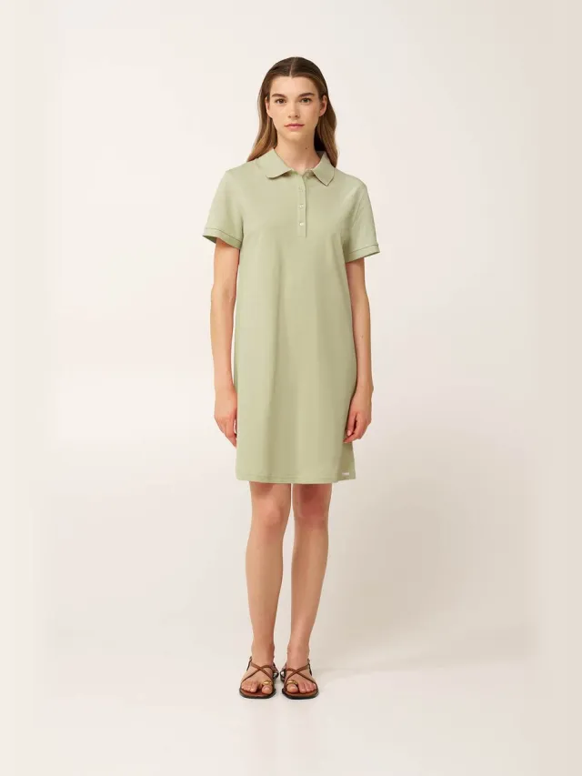 Vamp Polo jurk dames – Comfortabele zomerjurk met kraag en korte mouwen – Lichtgroen
