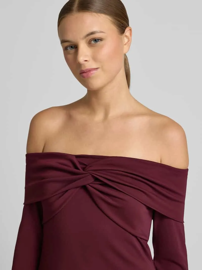 Lauren Ralph Lauren Nauwsluitende businessjurk met carmenhals model 'PONCIO' donkerrood, foto 3