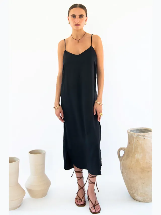 Neu Nomads dames vegan Slip Dress Easy Slip Zwart