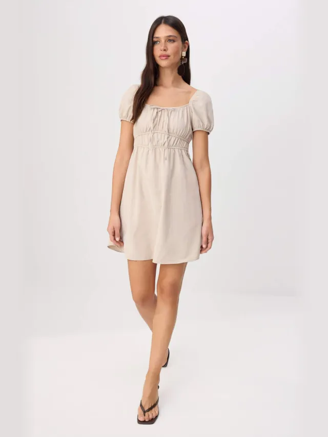 Trendyol TRENDYOLMİLLA Dames Beige Effen Kort / Mini Kort Skater Jurken