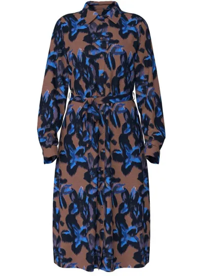 Vila Vidogma ria ls mid calf shirt dres dessin Bruin