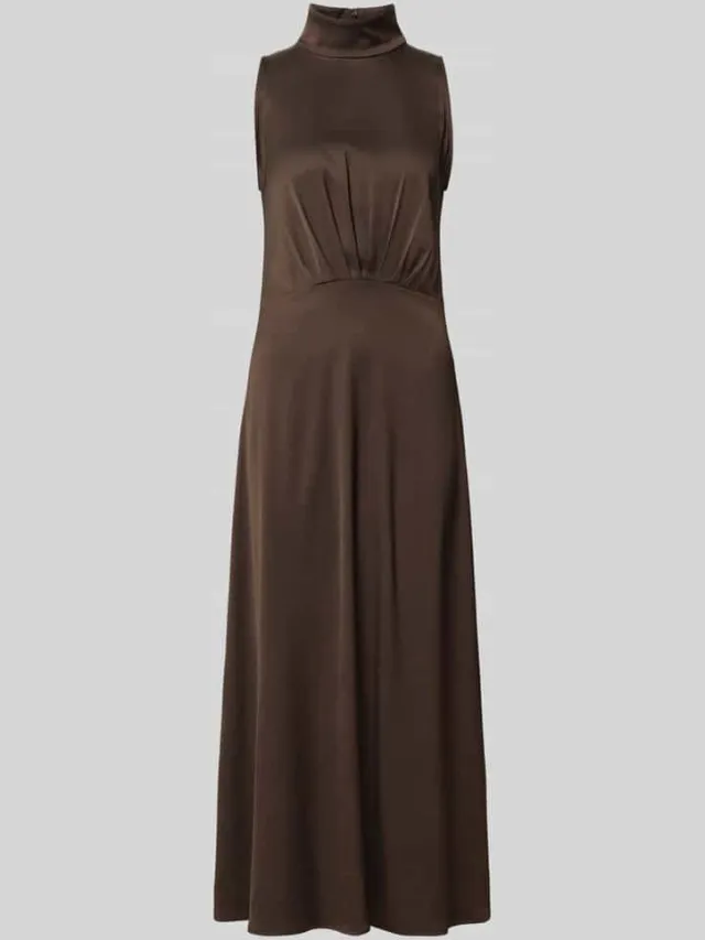 drykorn Maxi-jurk met opstaande kraag en draperieën model 'AMABEL' Taupe