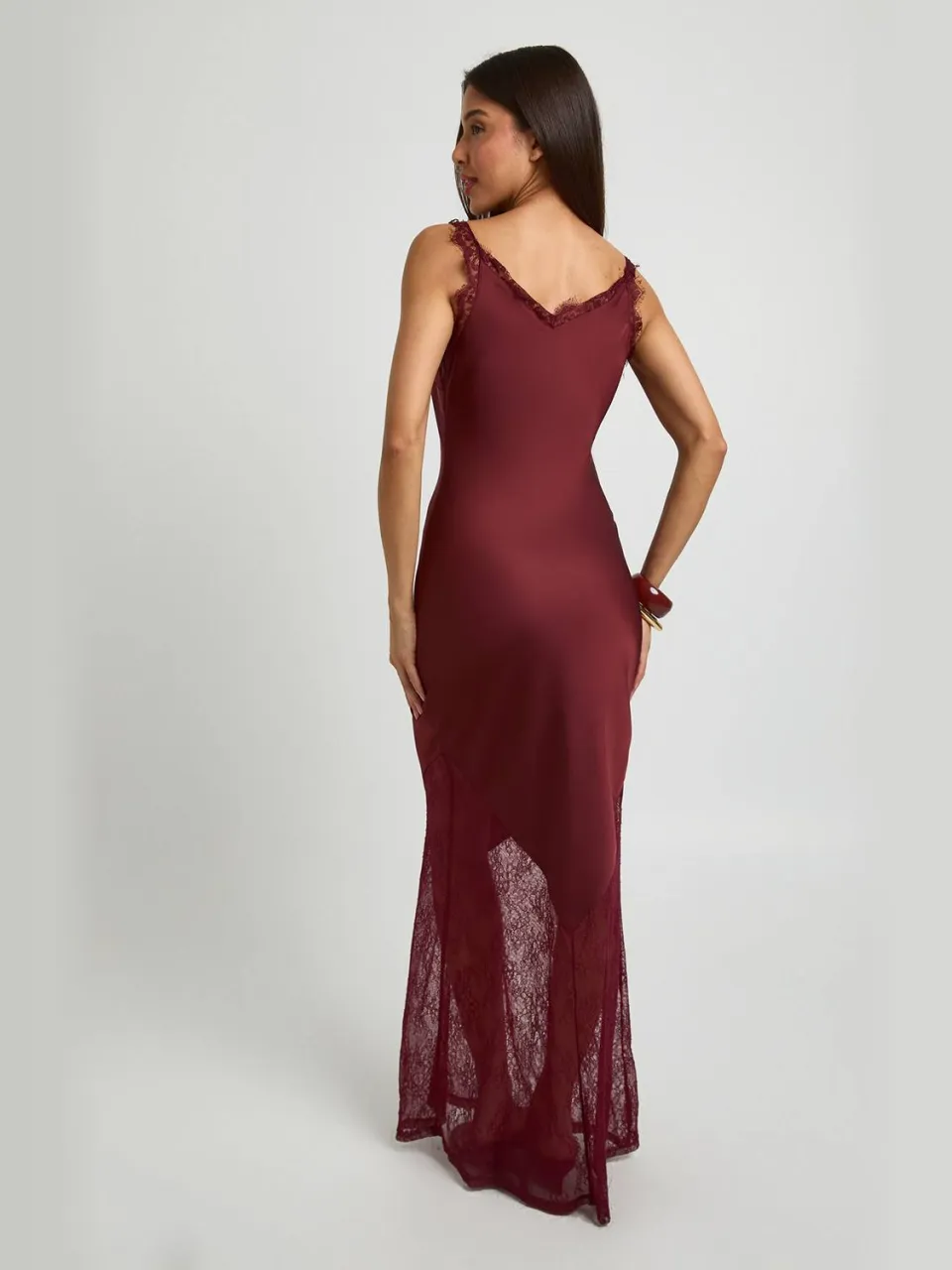 boohoo Dames Kanten Zoom Slip Jurk bordeaux rood, foto 2