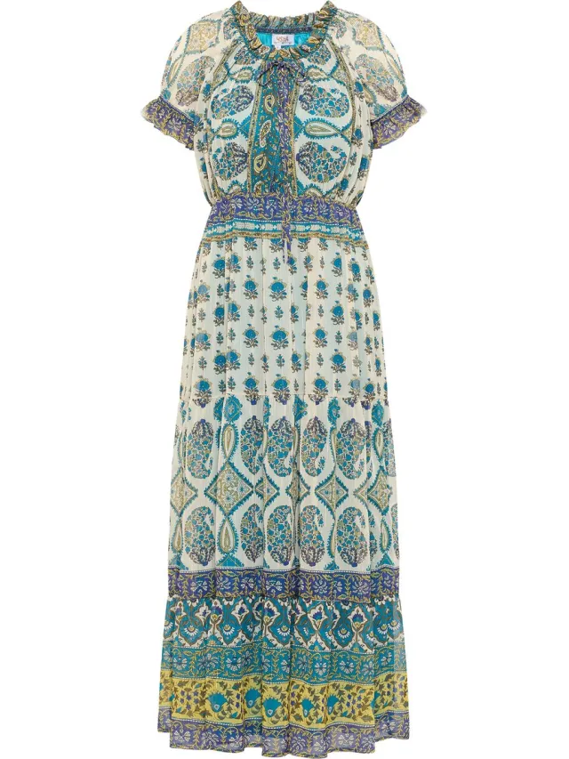 Usha Maxi-jurk met all-over print Blauw Veelkleurig