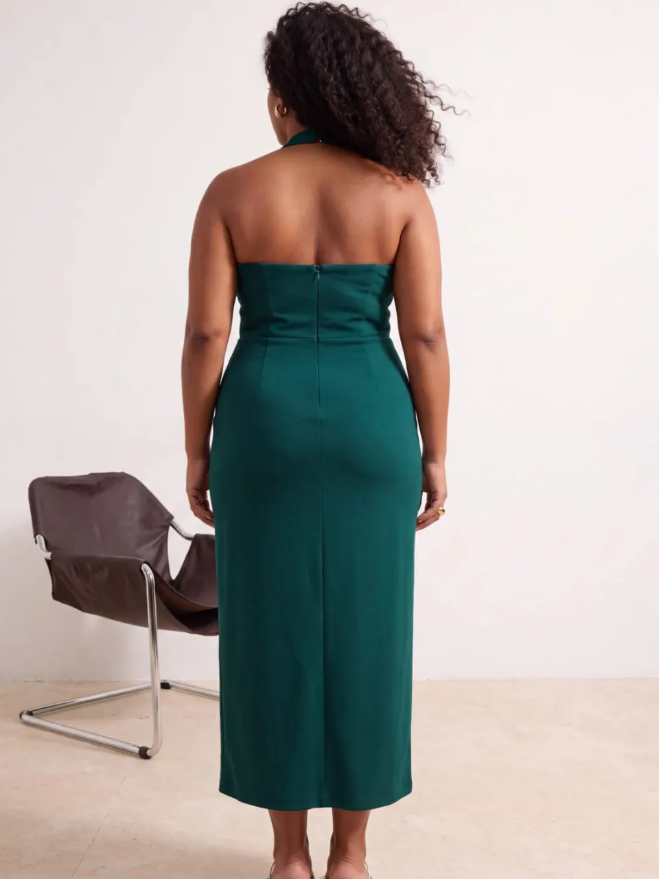 Trendyol Curve Dames Groen Effen Midi Mouwloos Bodycon Grote maten Jurk, foto 2