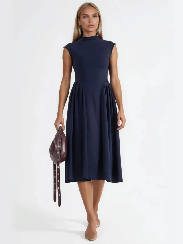 Busem Gelaagde Midi-jurk met Textuur Marineblauw