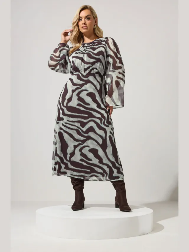 Yours London Grijze Jurk Met Zebraprint En Sleutelgat grijs, foto 2