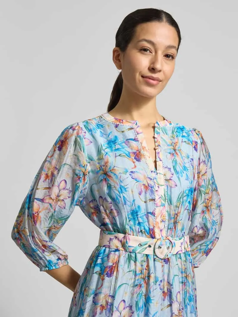 Christian Berg Woman Selection Knelange jurk in all-over look met riem lichtblauw, foto 5