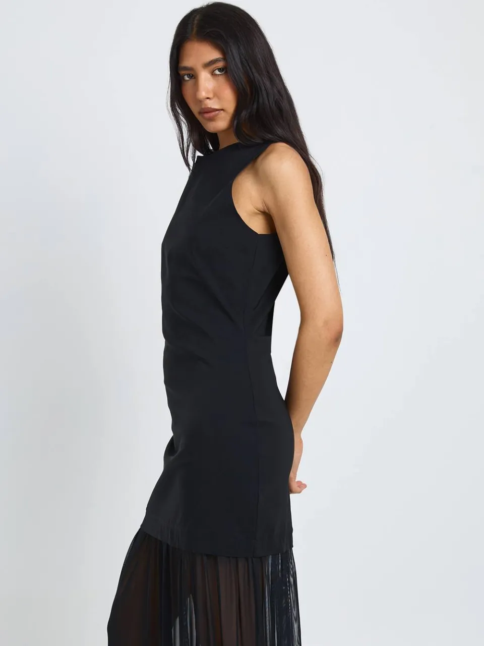 boohoo Dames Lange Doorschijnende Zoom Mouwloze Maxi Jurk zwart, foto 3