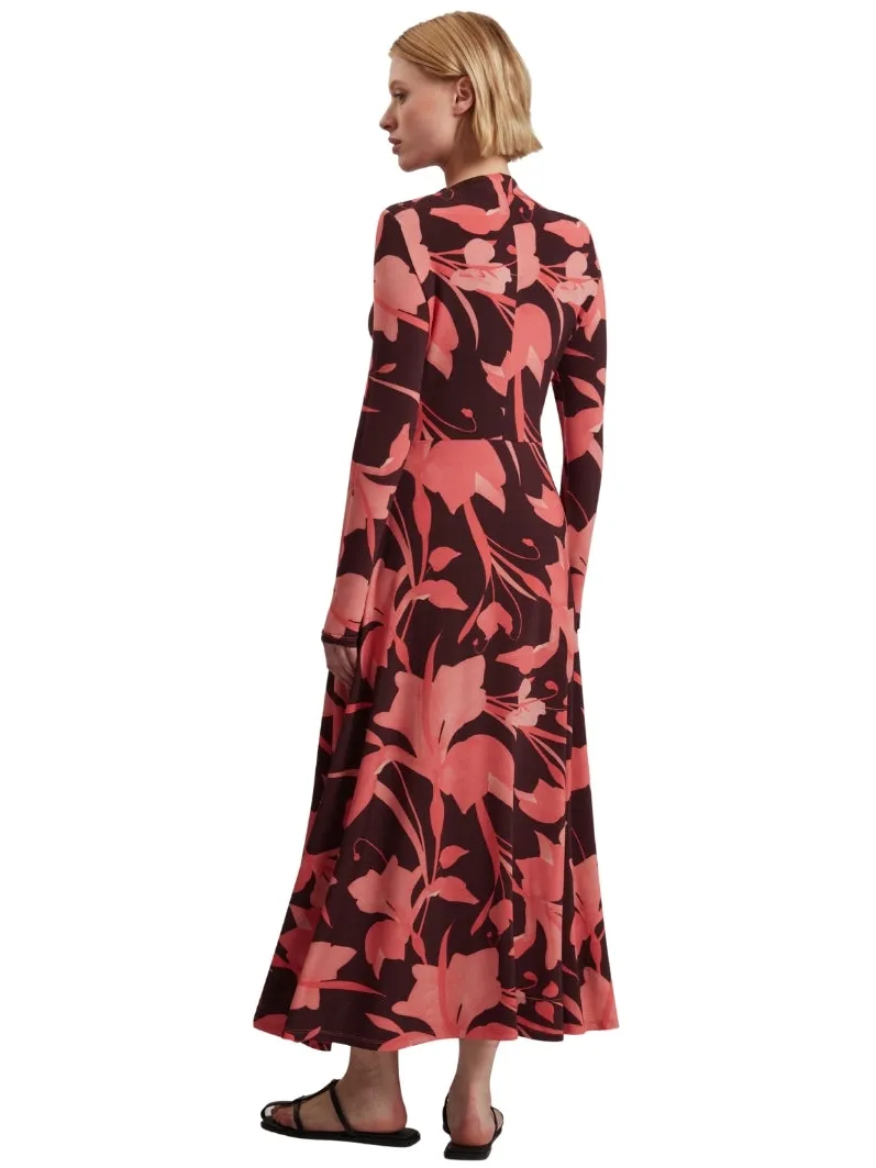 Ted Baker Starlah Slinky Jersey Bedrukte Donkerbruine Midi-jurk Wijnrood